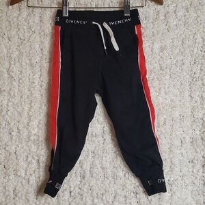 Givenchy kids black jogger pants with red stripe 4 toddler slim fit
